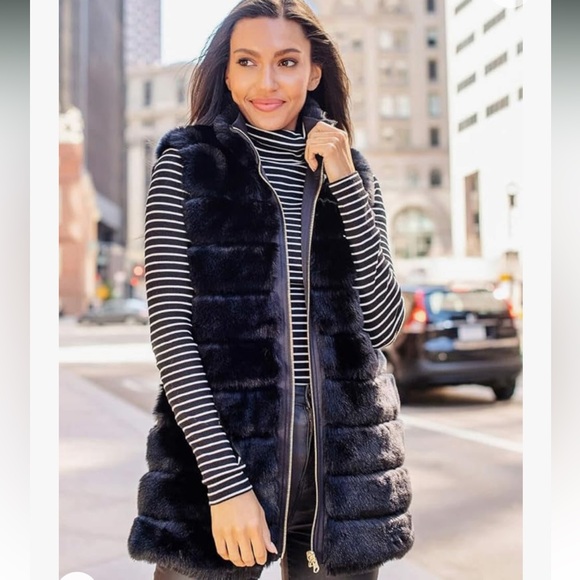 Donna Salyers water- resistant black mink reversible faux fur warm vest - Picture 3 of 11
